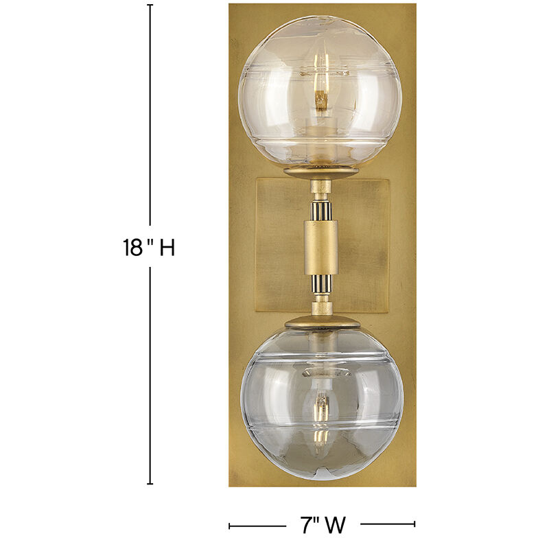 Oberon 2 Light 7 inch Heritage Brass Sconce Wall Light