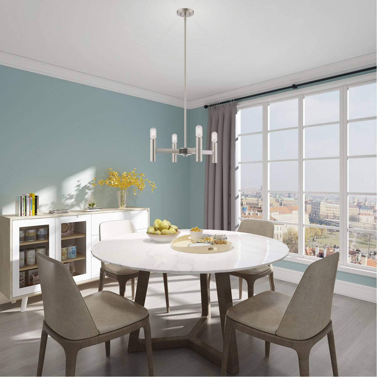 Copenhagen 4 Light 20 inch Brushed Nickel Mini Chandelier Ceiling Light