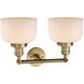Franklin Restoration Large Bell 2 Light 19 inch Brushed Brass Bath Vanity Light Wall Light in Matte White Glass, Franklin Restoration