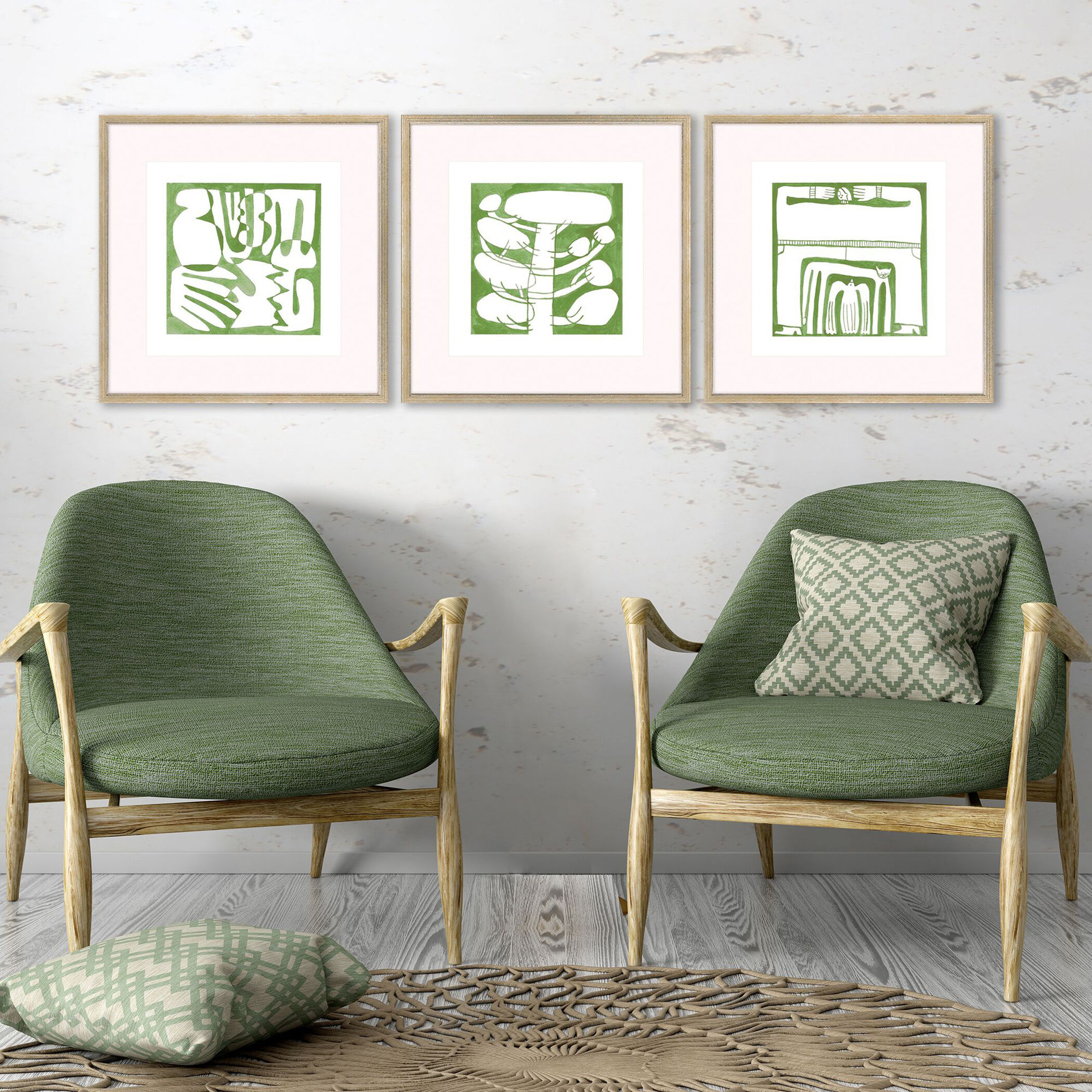 Minimal Moments Green and Multi and White Framed Art