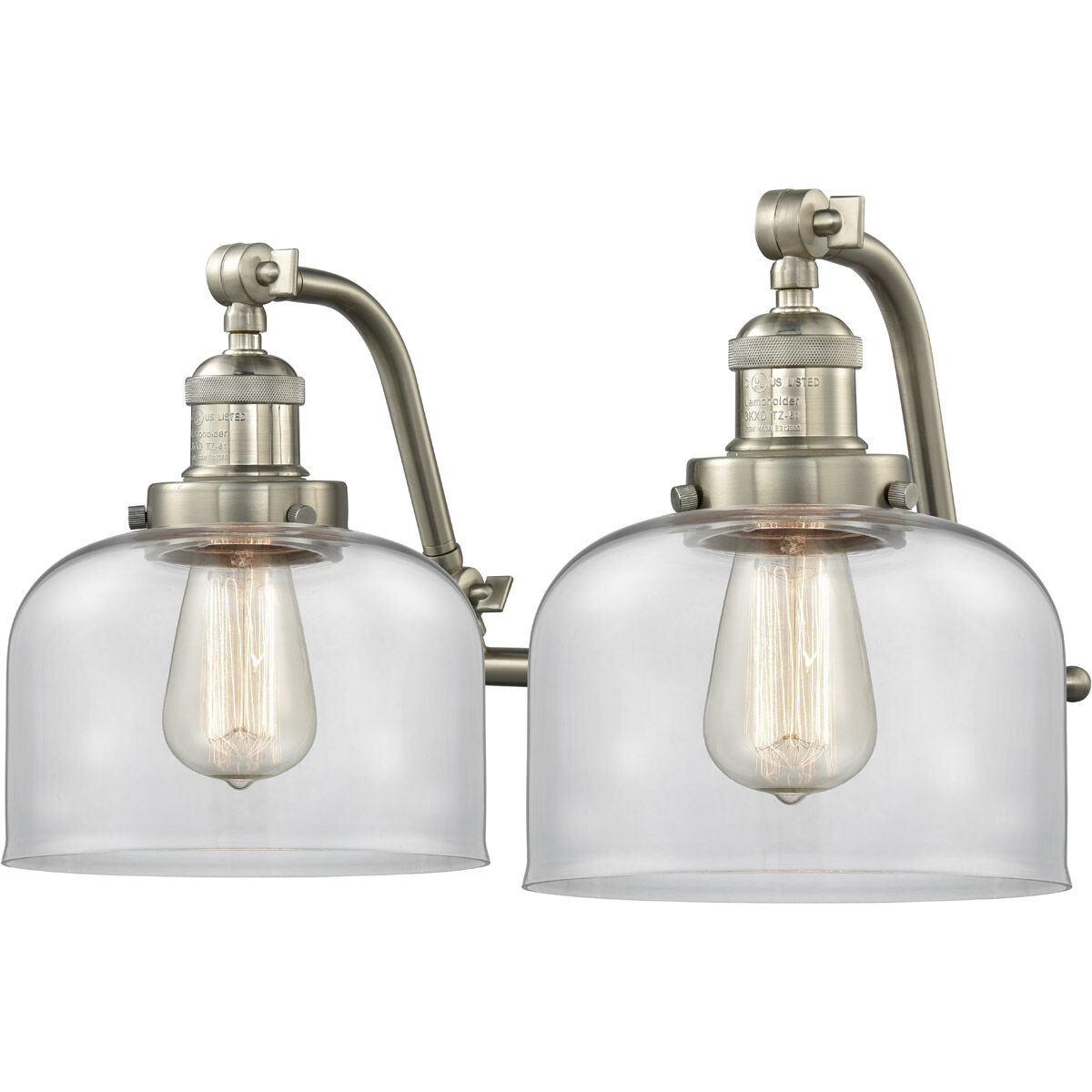 Franklin Restoration Large Bell 2 Light 18 inch Brushed Satin Nickel Bath Vanity Light Wall Light in Clear Glass, Franklin Restoration