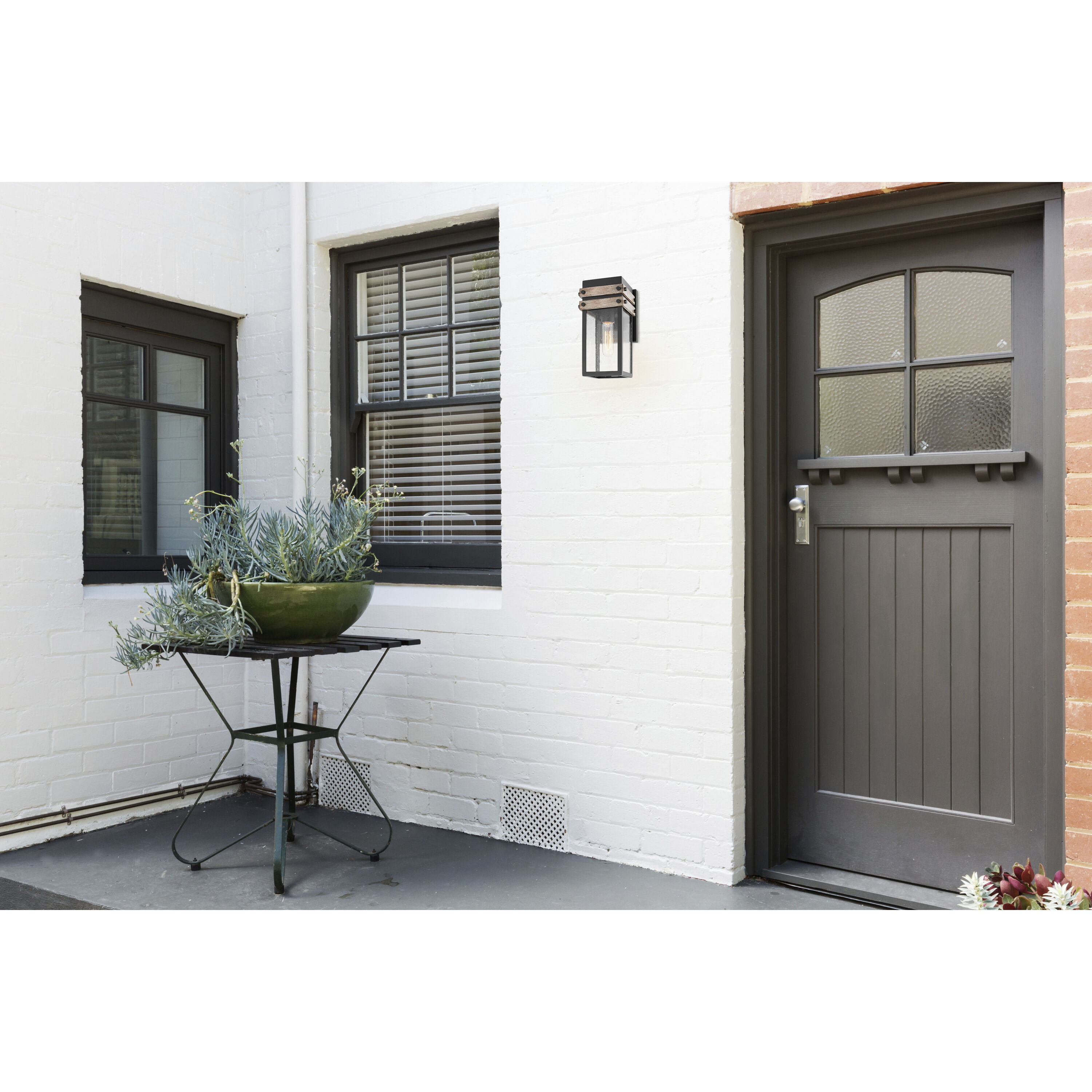 Homestead 1 Light 11 inch Black/Wood Outdoor Wall Sconce