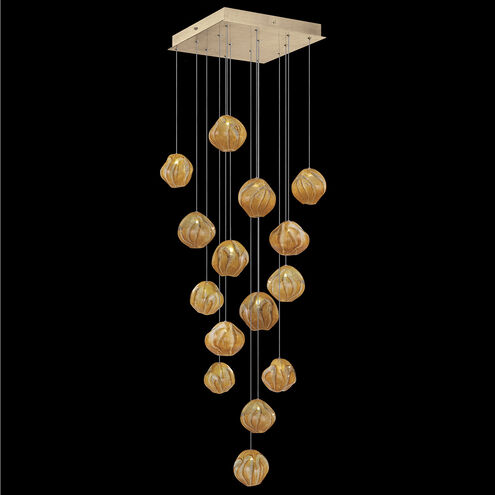 Vesta LED 19 inch Gold Pendant Ceiling Light in Amber Studio Glass