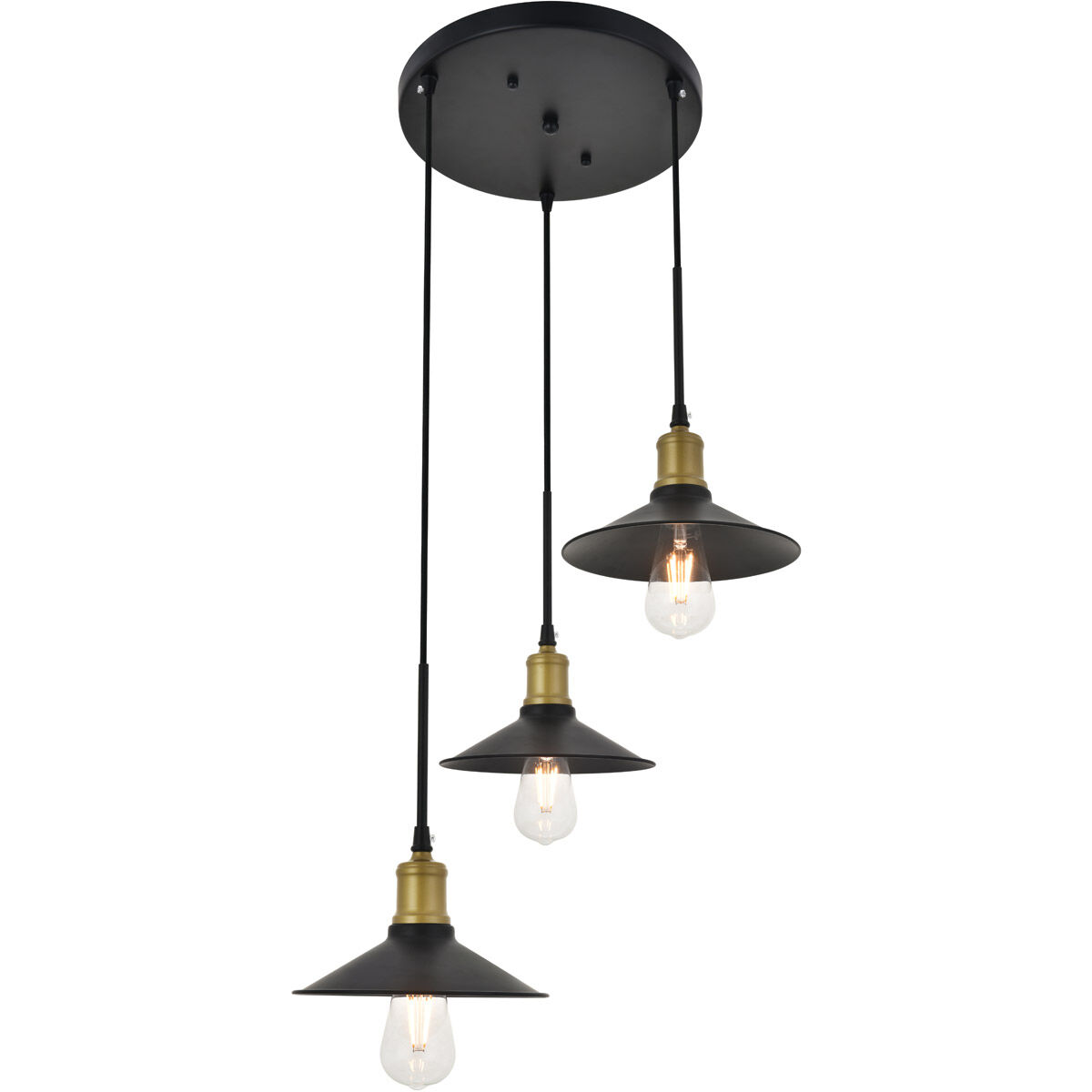 Etude 3 Light 19.3 inch Brass and Black Pendant Ceiling Light