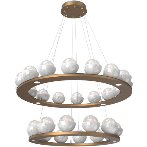 Cabochon LED Novel Brass with White Marble Chandelier Ceiling Light in 2700K LED, Opal White, Two-Tier