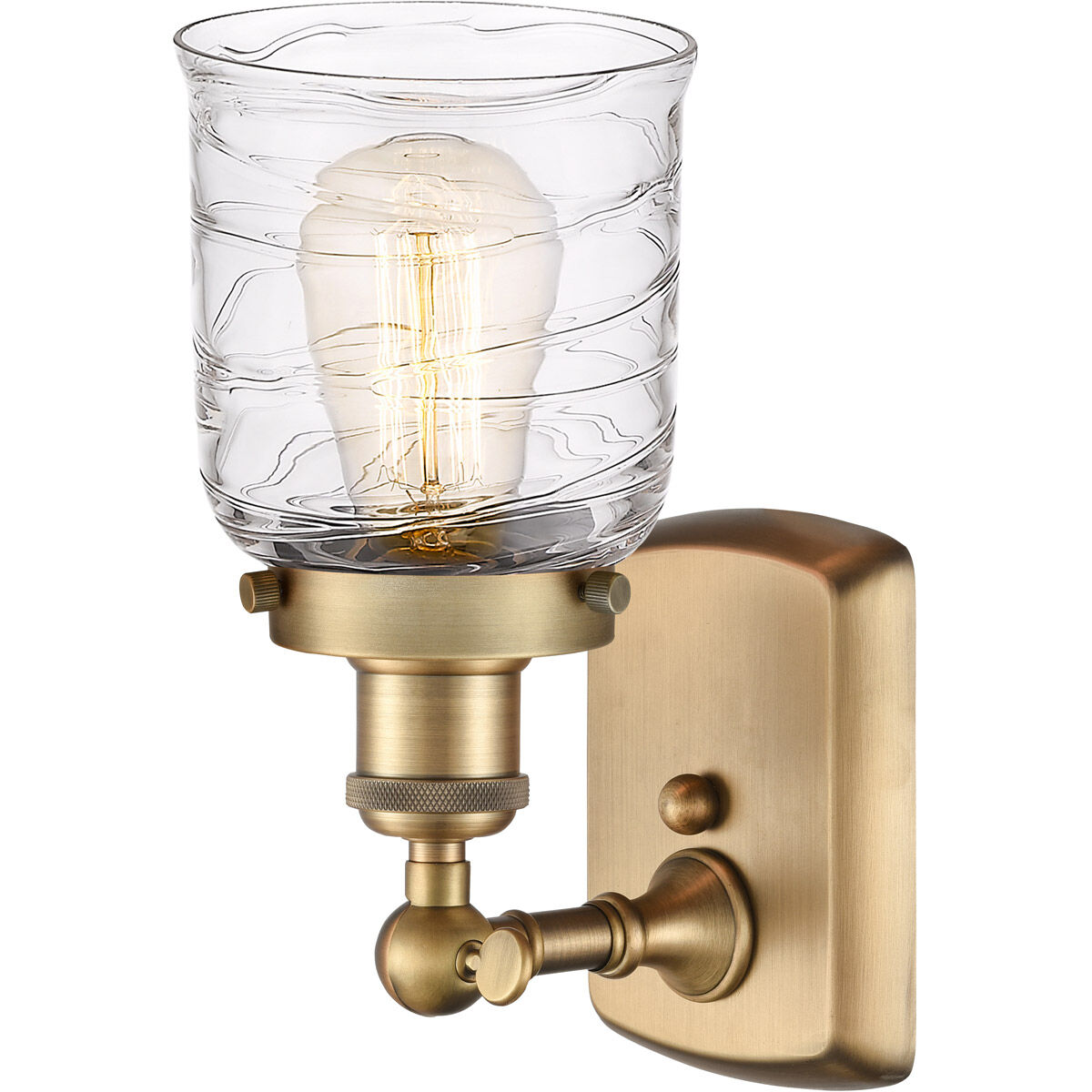 Ballston Bell LED 5 inch Brushed Brass Sconce Wall Light in Clear with Cage