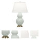 Double Gourd 31 inch 150 watt Matte Celadon Glazed Ceramic with Antique Brass Accents Table Lamp Portable Light in Pearl Dupioni