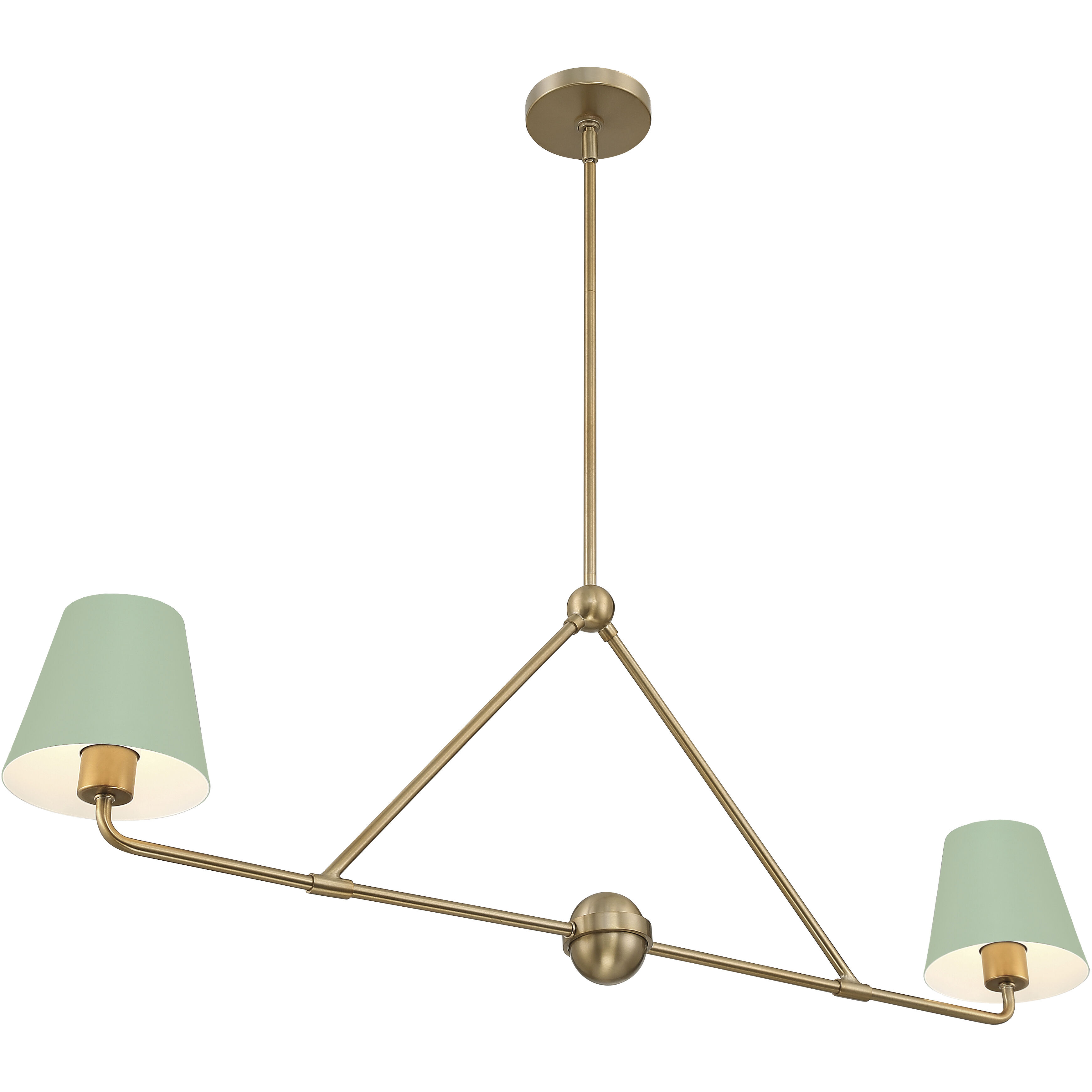 Xavier 2 Light 42 inch Vibrant Gold Linear Chandelier Ceiling Light in Vibrant Gold and Green