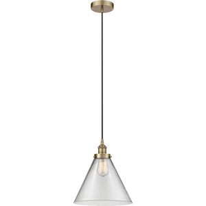 Edison Cone LED 12 inch Antique Brass Mini Pendant Ceiling Light in Clear Glass