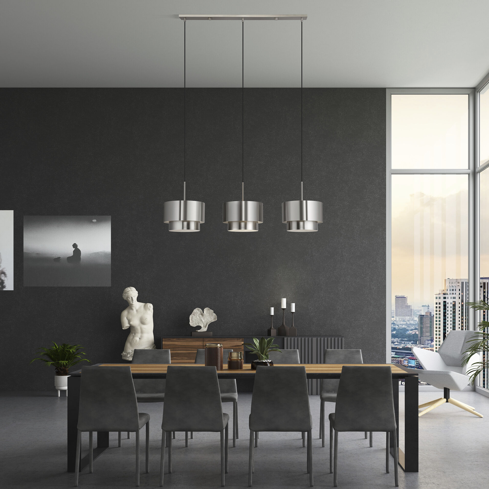 Zolana 3 Light 48 inch Brushed Nickel Linear Chandelier Ceiling Light, Extra Large