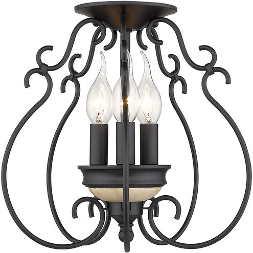 Suzette 3 Light 11.63 inch Natural Black Semi-flush Ceiling Light, Damp