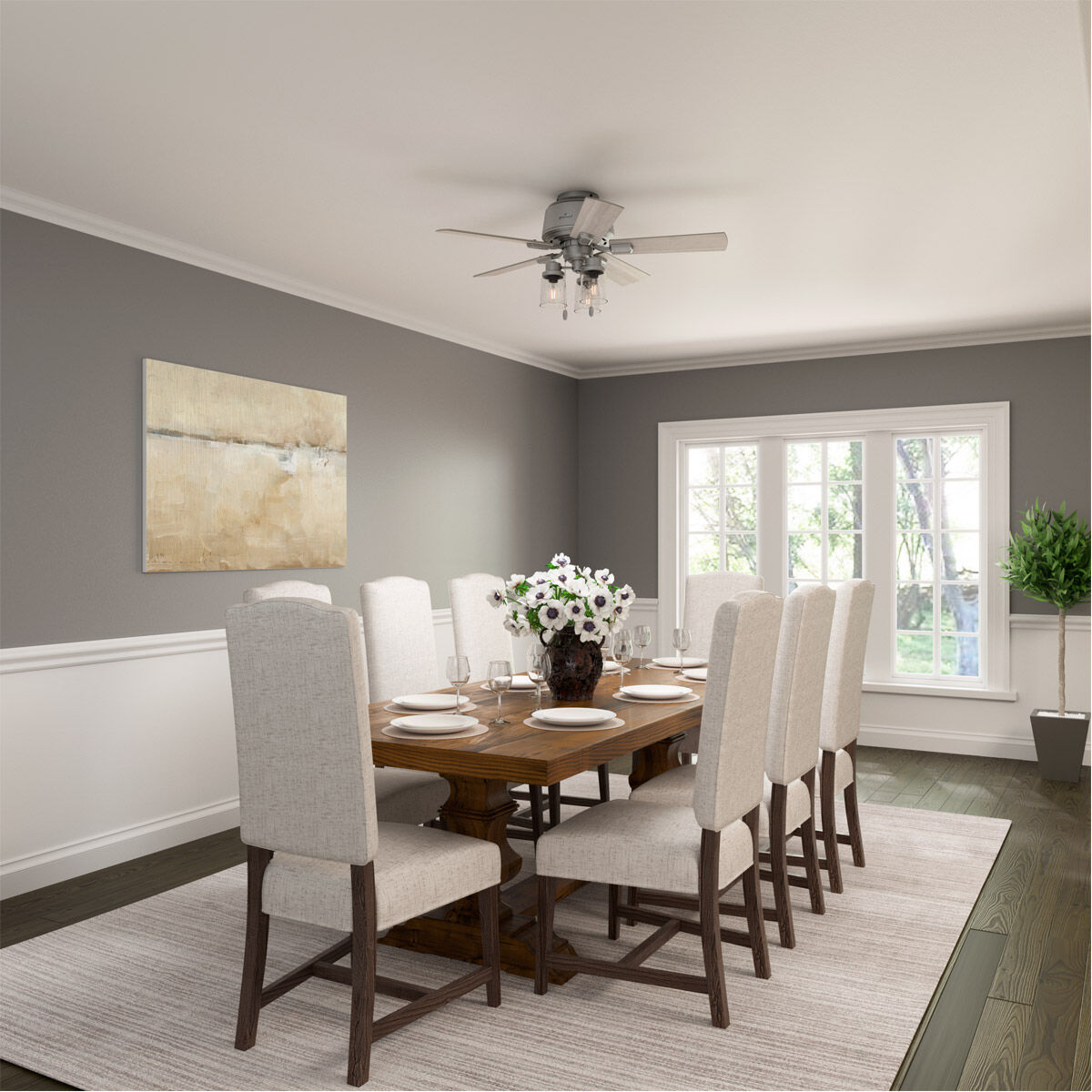 Hartland 44 inch Matte Silver with Light Gray Oak Blades Ceiling Fan