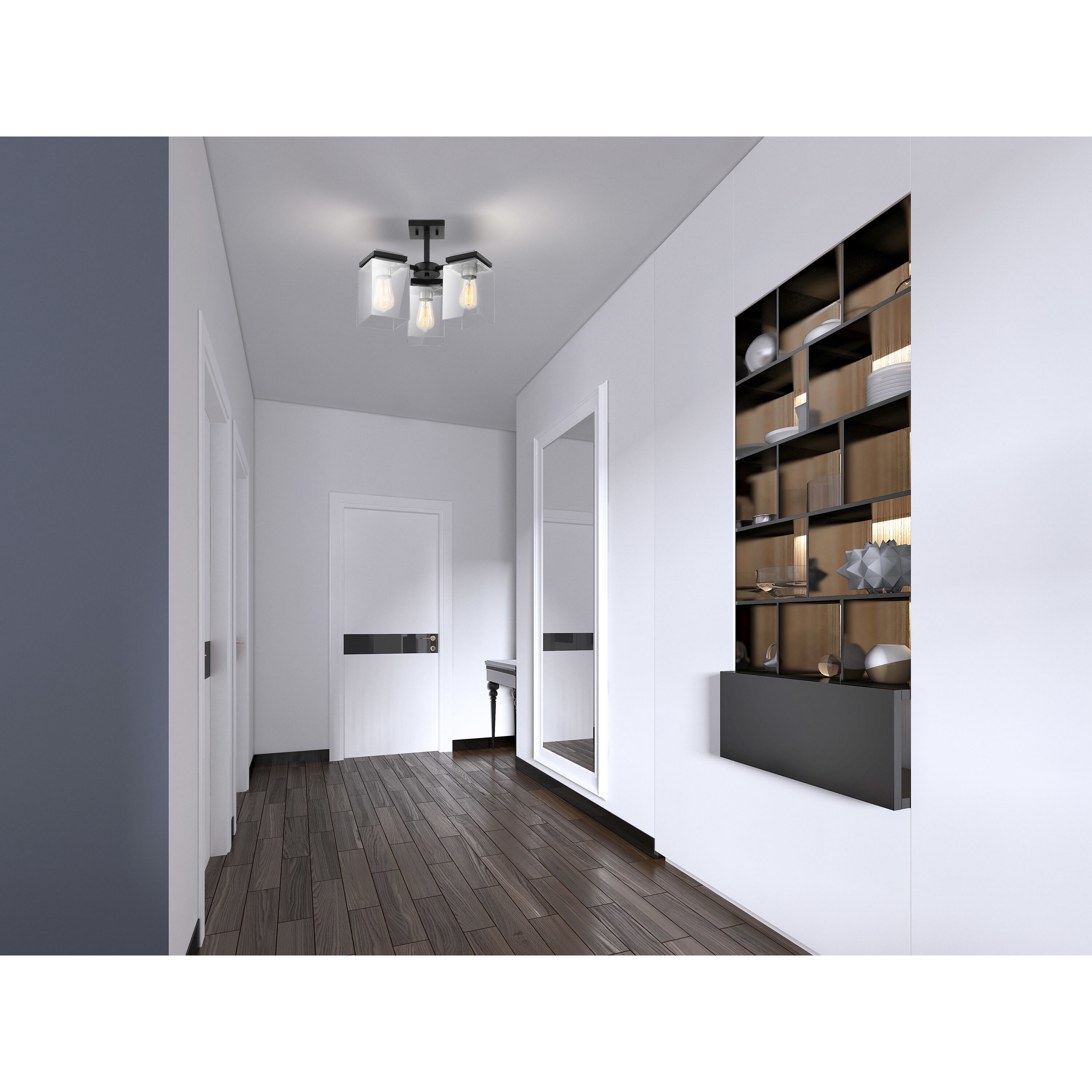 Crossroads 3 Light 18.13 inch Matte Black Semi Flush Ceiling Light