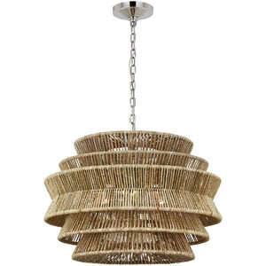 Chapman & Myers Antigua LED 30 inch Polished Nickel and Natural Abaca Drum Chandelier Ceiling Light, Medium