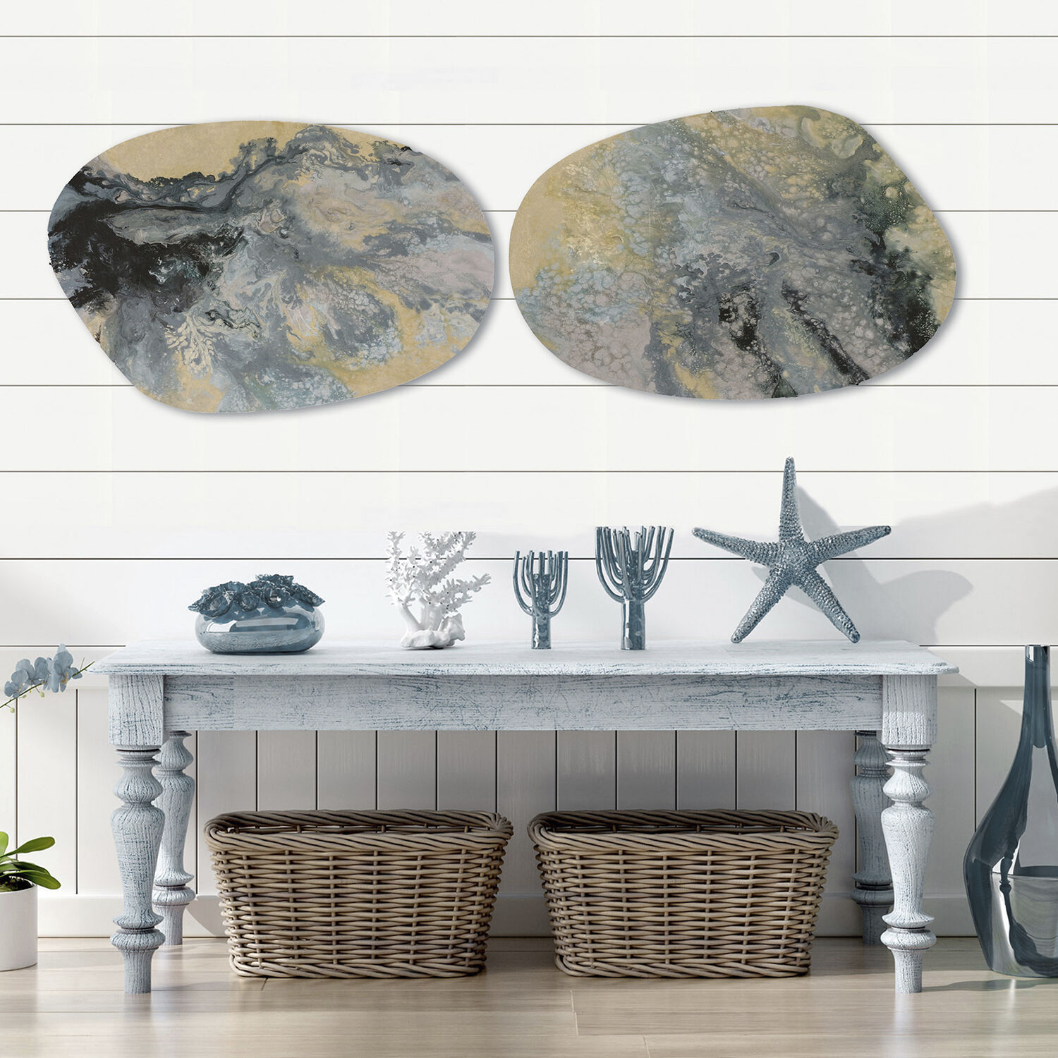 Tidal Blue and Beige Wall Sculpture, The Studio