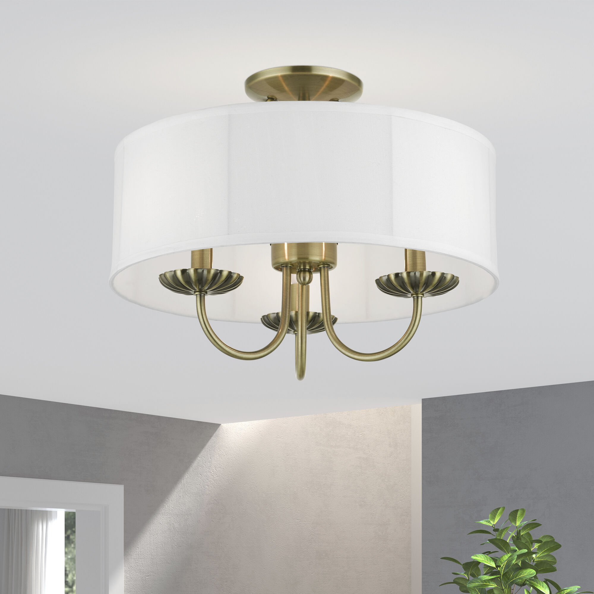 Brookdale 3 Light 16 inch Antique Brass Semi-Flush Mount Ceiling Light