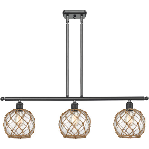 Ballston Farmhouse Rope LED 36 inch Matte Black Island Light Ceiling Light in Clear Glass with Brown Rope, Ballston