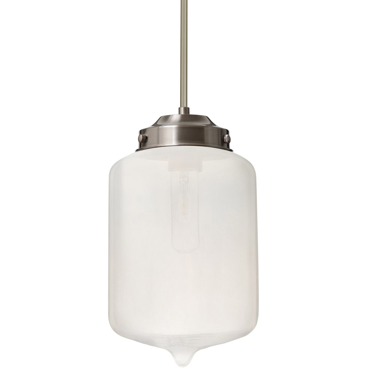 Olin 1 Light Satin Nickel Stem Pendant Ceiling Light in Frost Glass