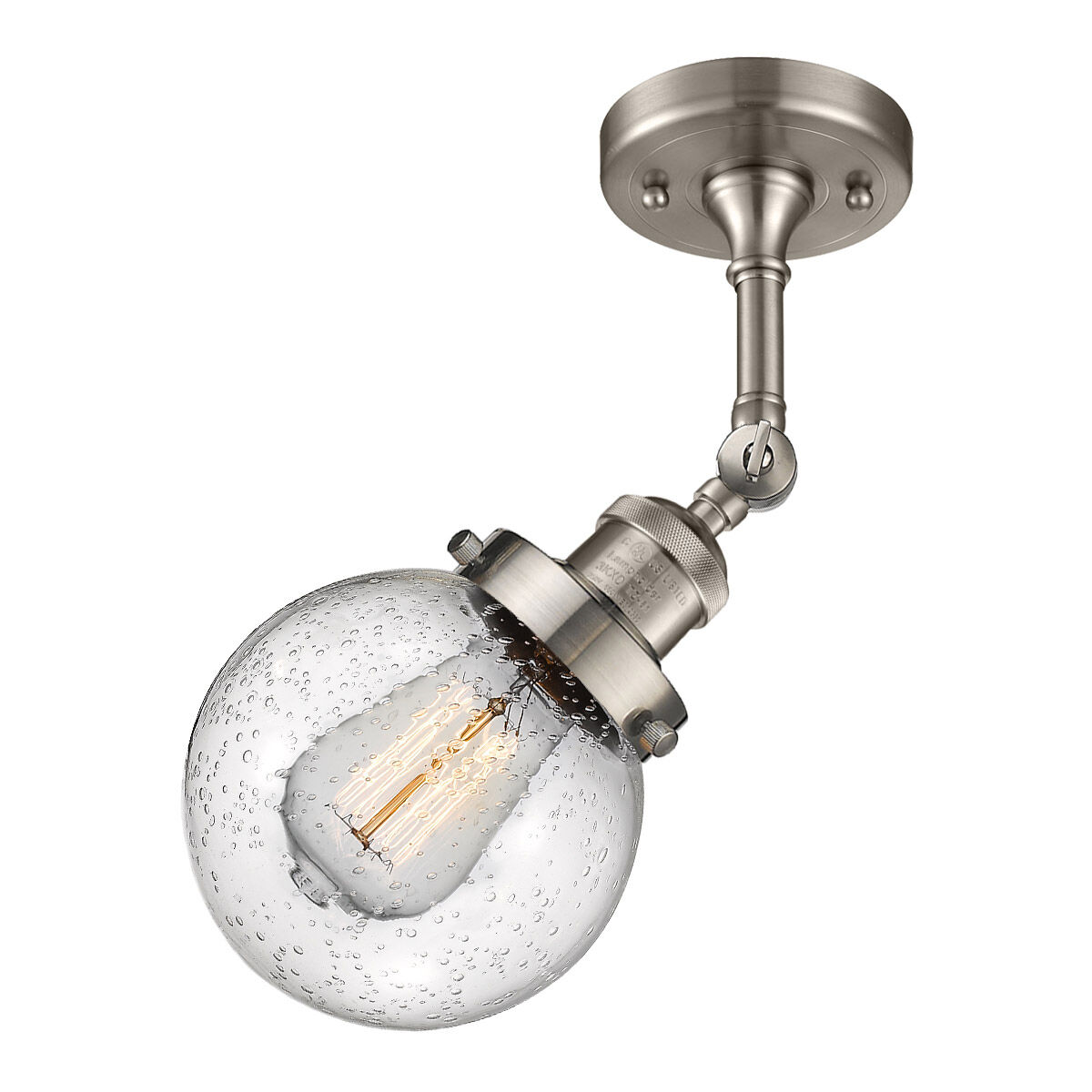 Franklin Restoration Beacon LED 6 inch Brushed Satin Nickel Semi-Flush Mount Ceiling Light in Seedy Glass, Franklin Restoration