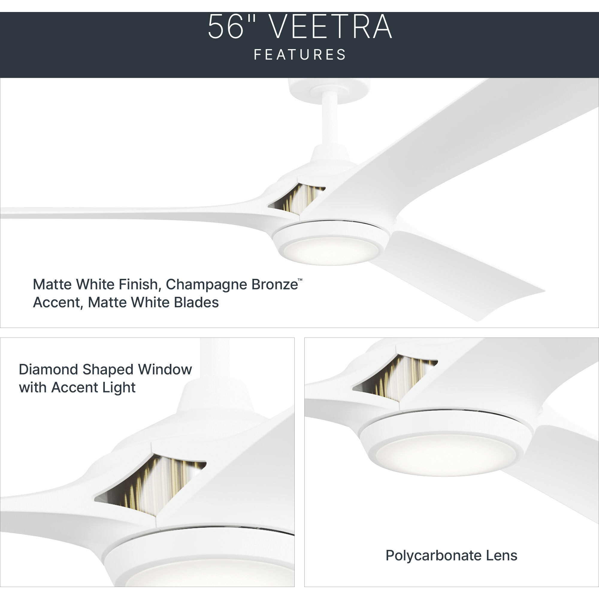 Veetra 56 inch Matte White Ceiling Fan