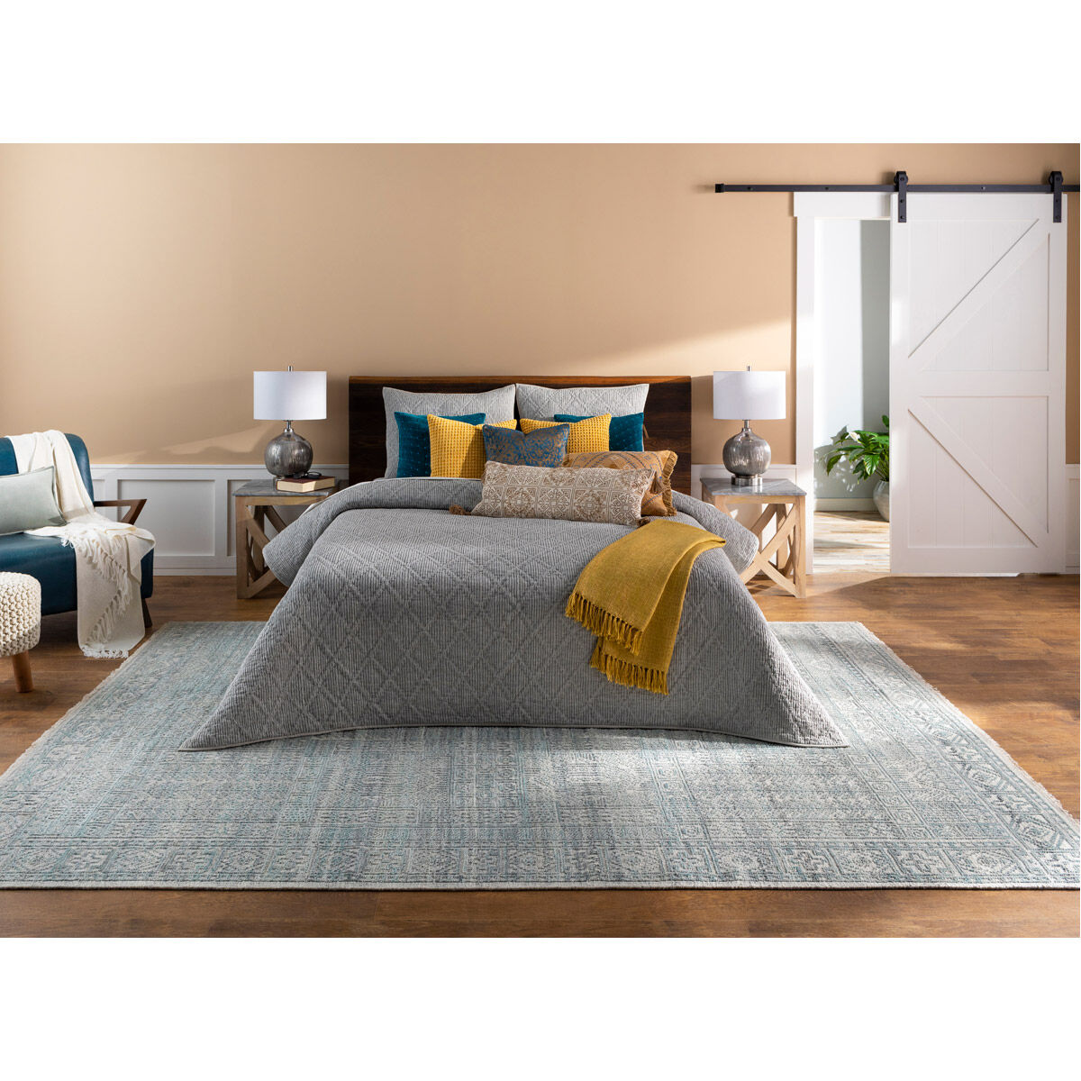 Carrisa 20 X 20 inch Bright Blue/Metallic - Gold Pillow Kit, Square