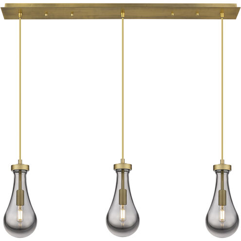 Owego 3 Light 36.88 inch Brushed Brass Linear Pendant Ceiling Light in Light Smoke Glass