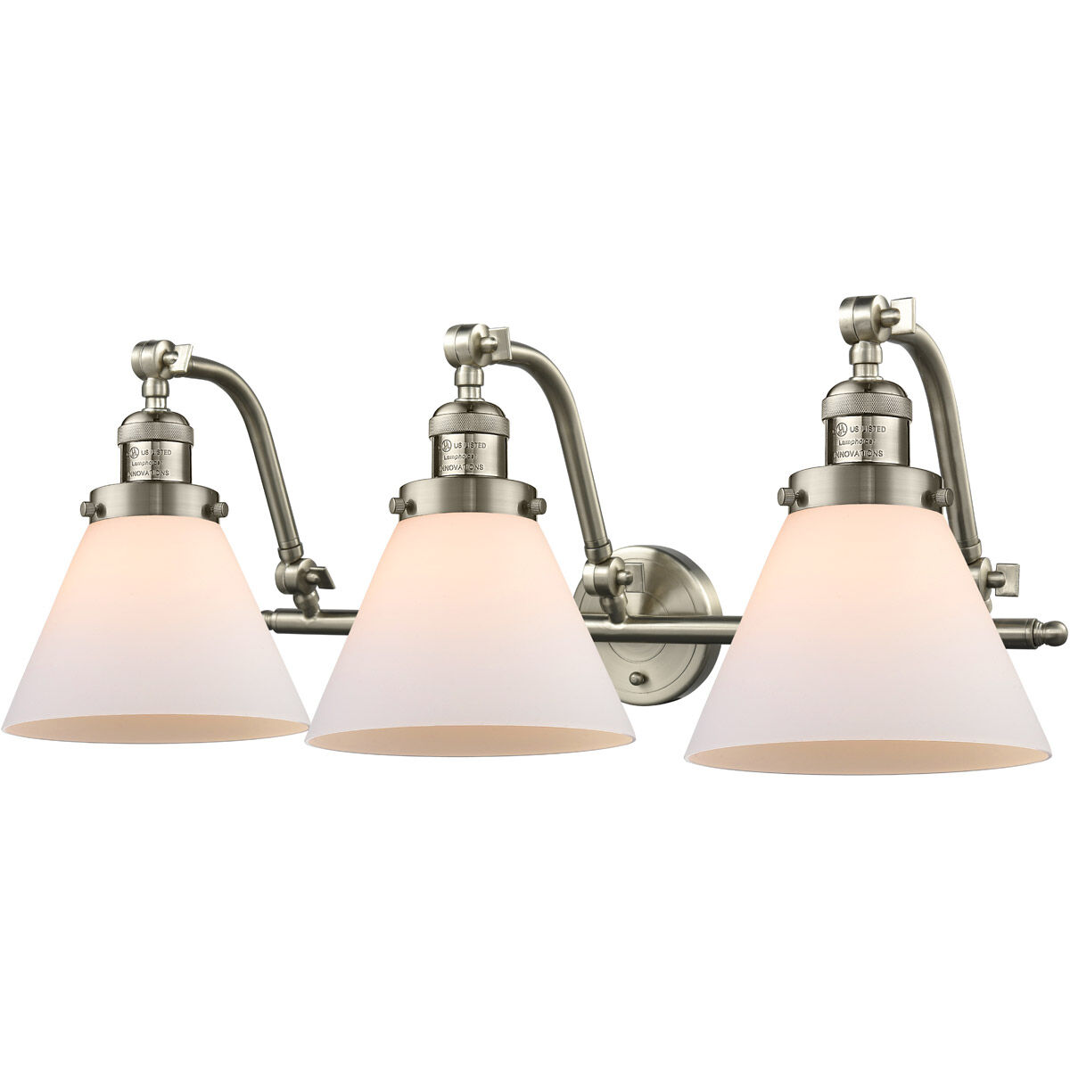 Franklin Restoration Large Cone LED 28 inch Brushed Satin Nickel Bath Vanity Light Wall Light in Matte White Glass, Franklin Restoration