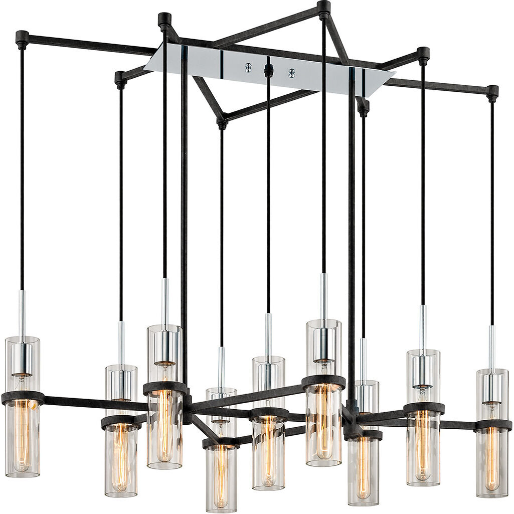 Xavier 9 Light 44 inch Textured Iron/Polished Chrome Linear Ceiling Light