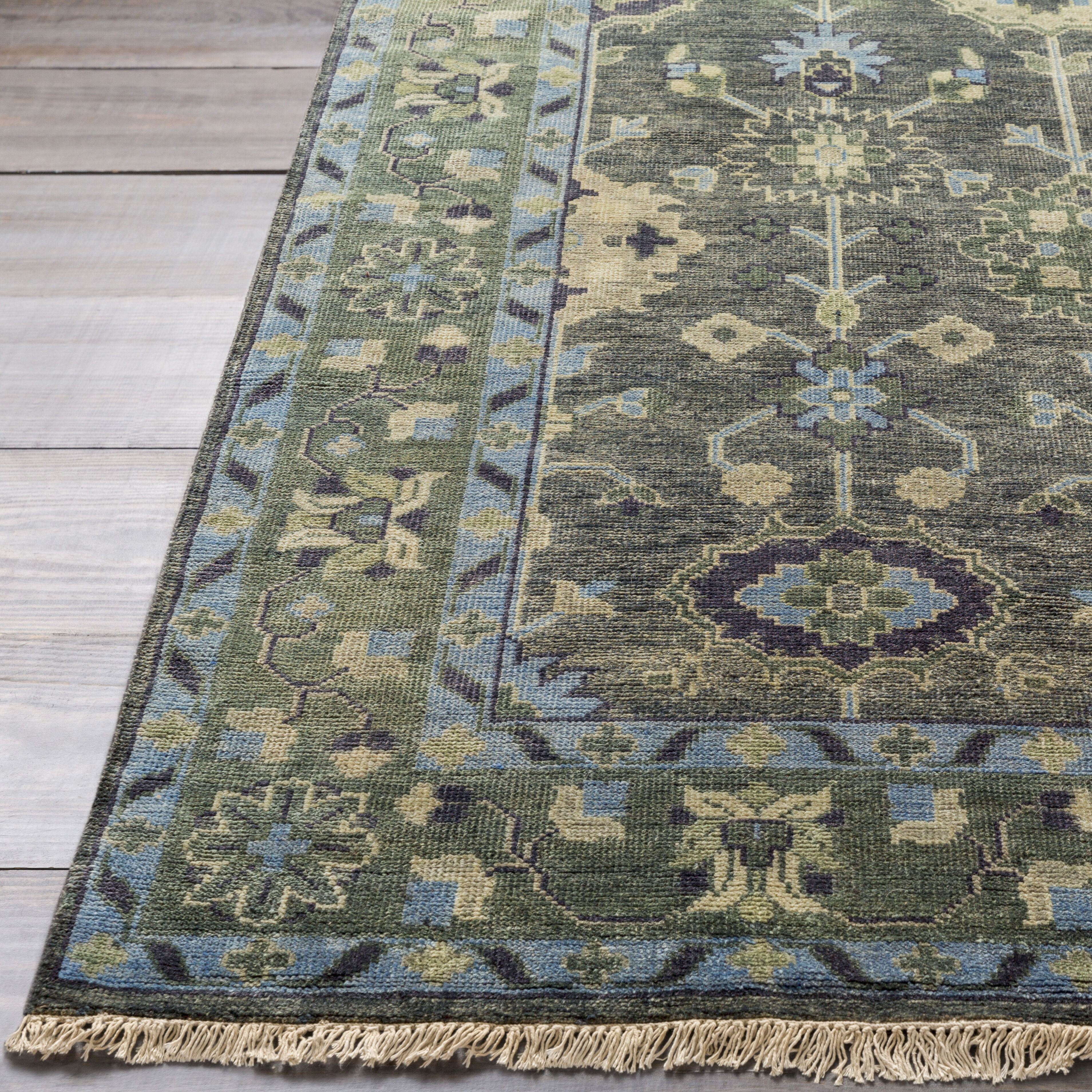 Antique 132 X 96 inch Medium Green Rug in 8 x 11, Rectangle