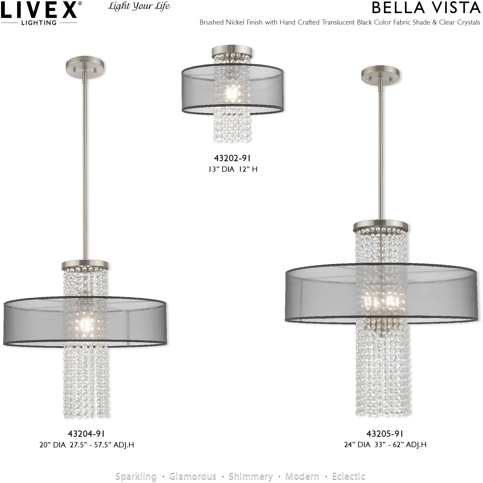 Bella Vista 1 Light 13 inch Brushed Nickel Semi-Flush Mount Ceiling Light