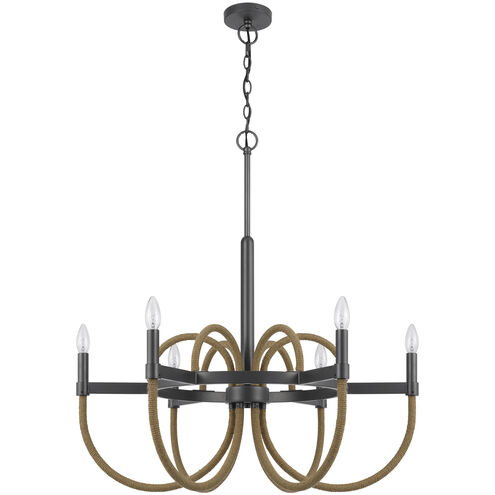 Rowland 6 Light 31 inch Burlap and Black Chandelier Ceiling Light, Candelabra Style
