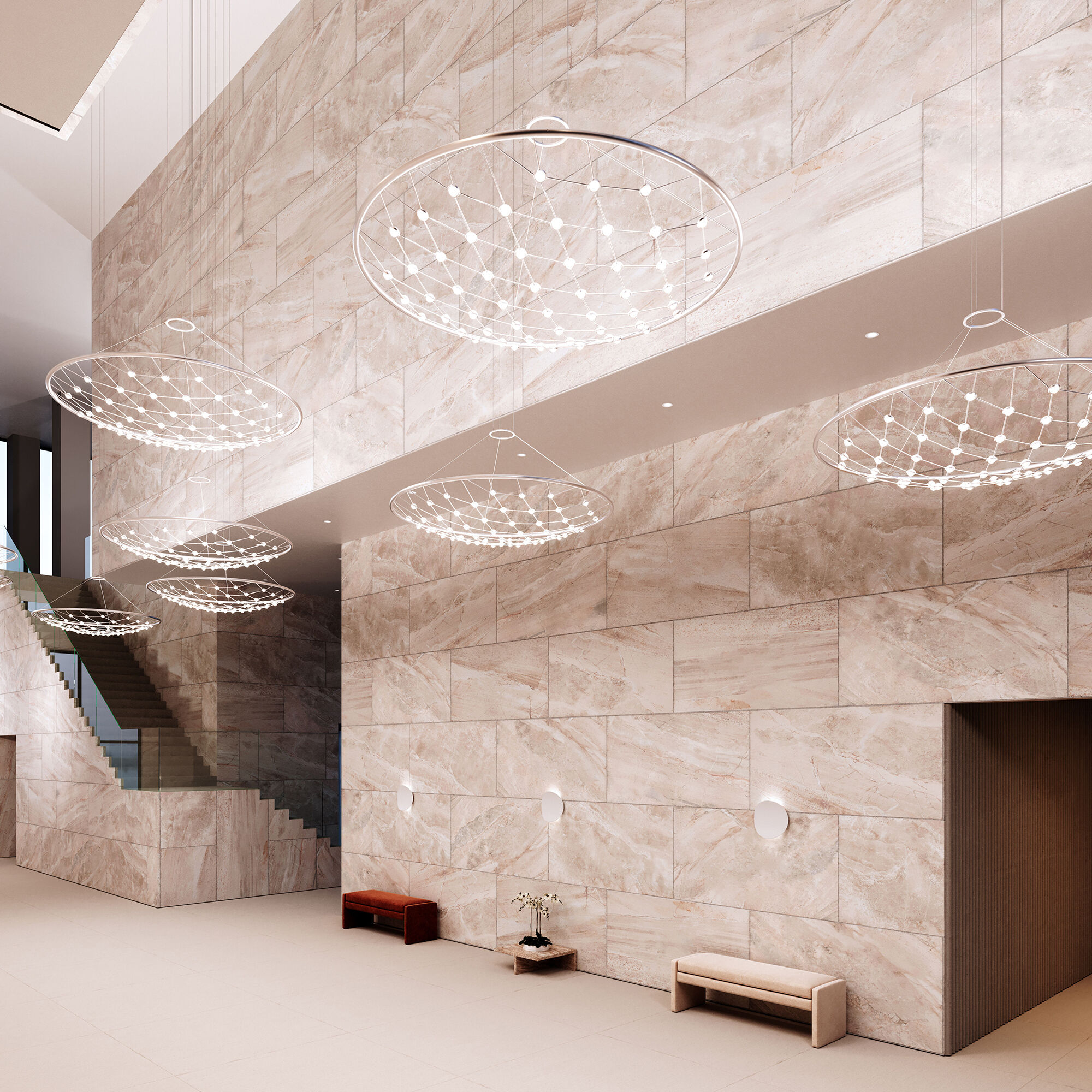 Constellation Galaxy Matrix LED 61 inch Bright Satin Aluminum Pendant Ceiling Light