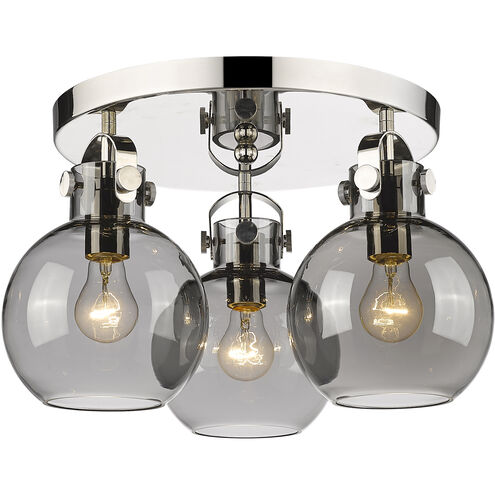 Newton Sphere 3 Light 19.63 inch Polished Nickel Flush Mount Ceiling Light in Plated Smoke Glass