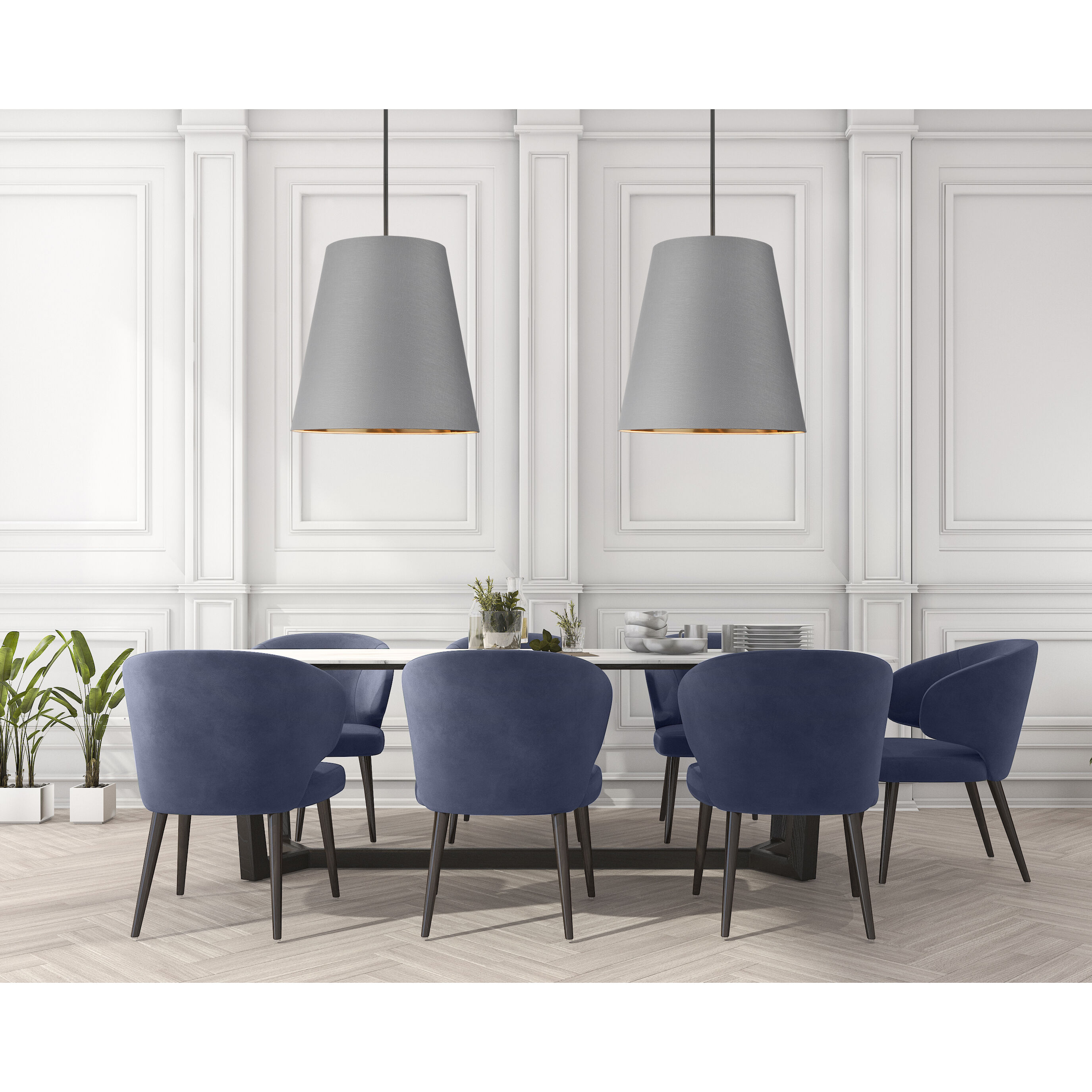 Calor Pendant Ceiling Light in Gray Linen With Gold Parchment and Urban Bronze