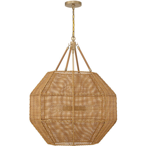 Selby 5 Light 25 inch Burnished Brass with Rattan Pendant Ceiling Light