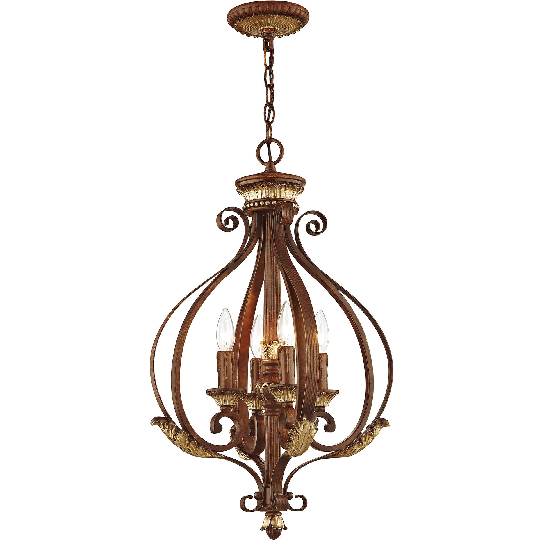 Villa Verona 4 Light 16 inch Verona Bronze with Aged Gold Leaf Accents Foyer Ceiling Light