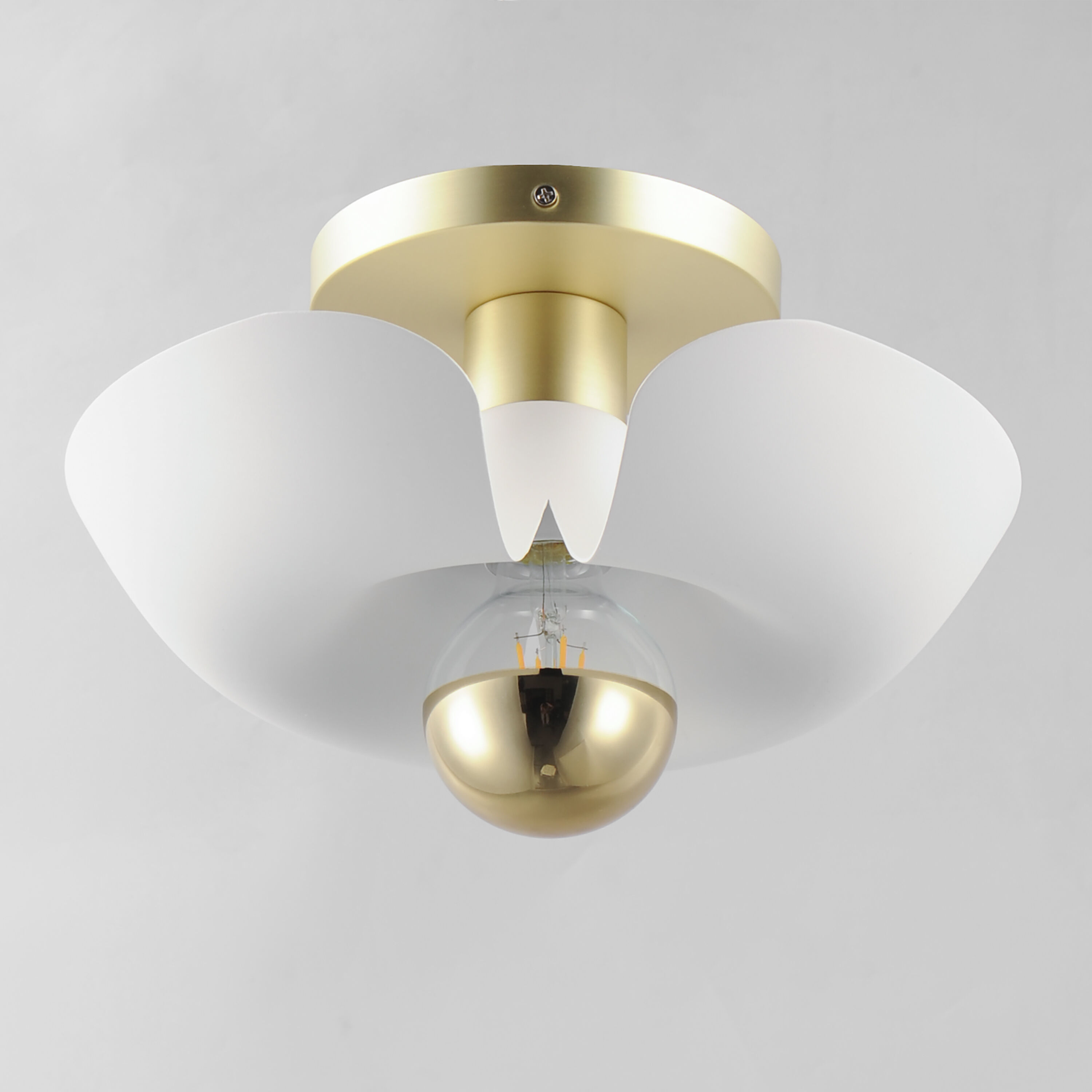 Poppy LED 11.75 inch White with Satin Brass Flush Mount Ceiling Light in White and Satin Brass