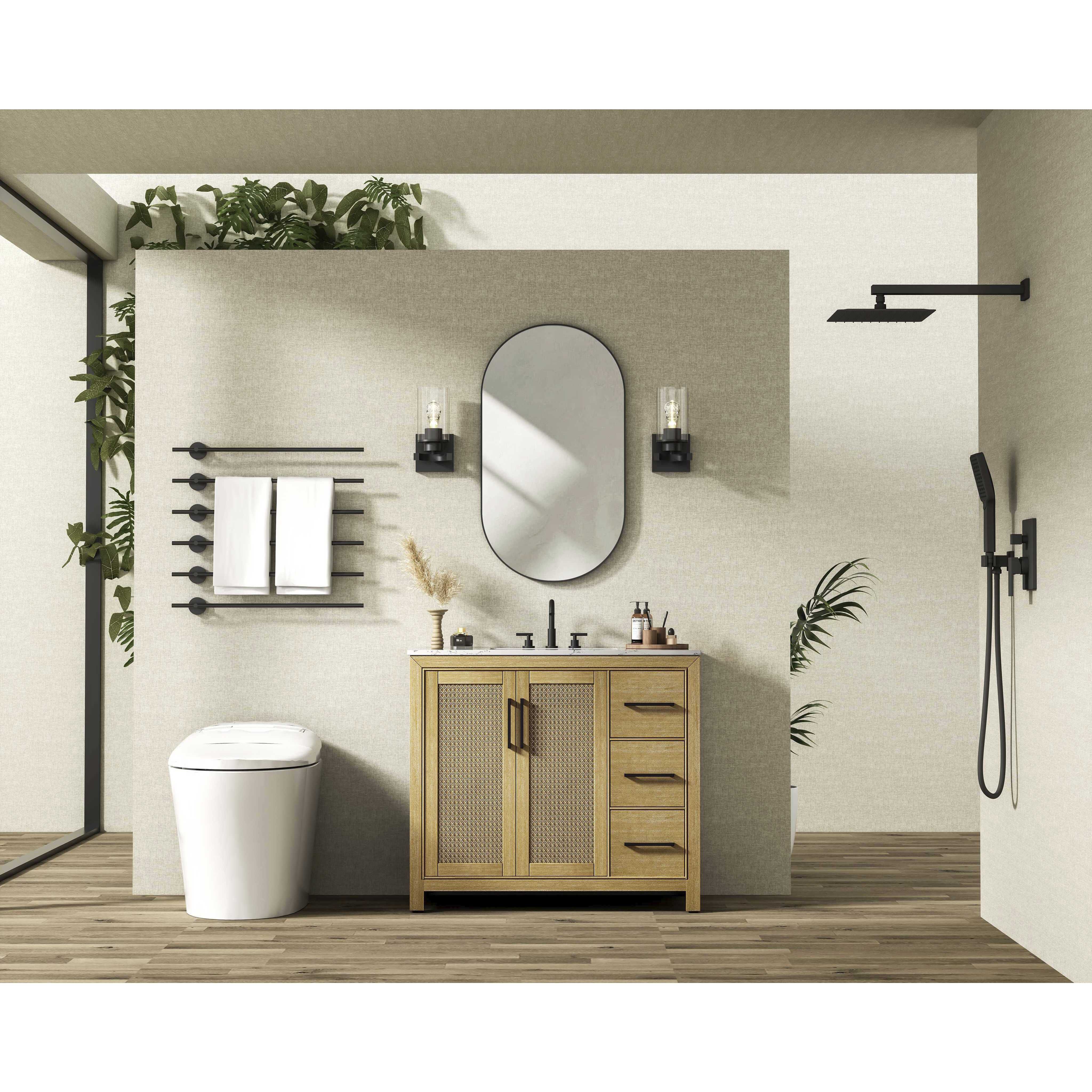 Alina 42 X 34 inch Linen Oak Bathroom Vanity Cabinet
