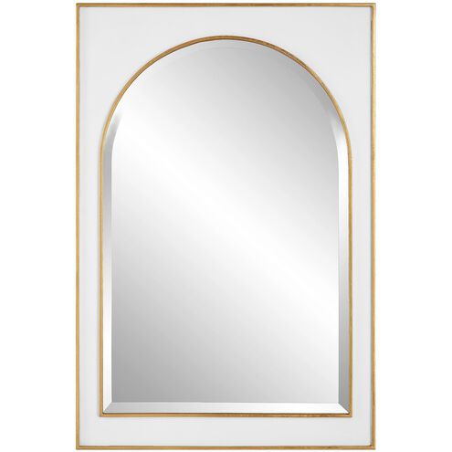 Crisanta 37.5 X 25 inch Gloss White and Antiqued Gold Leaf Mirror
