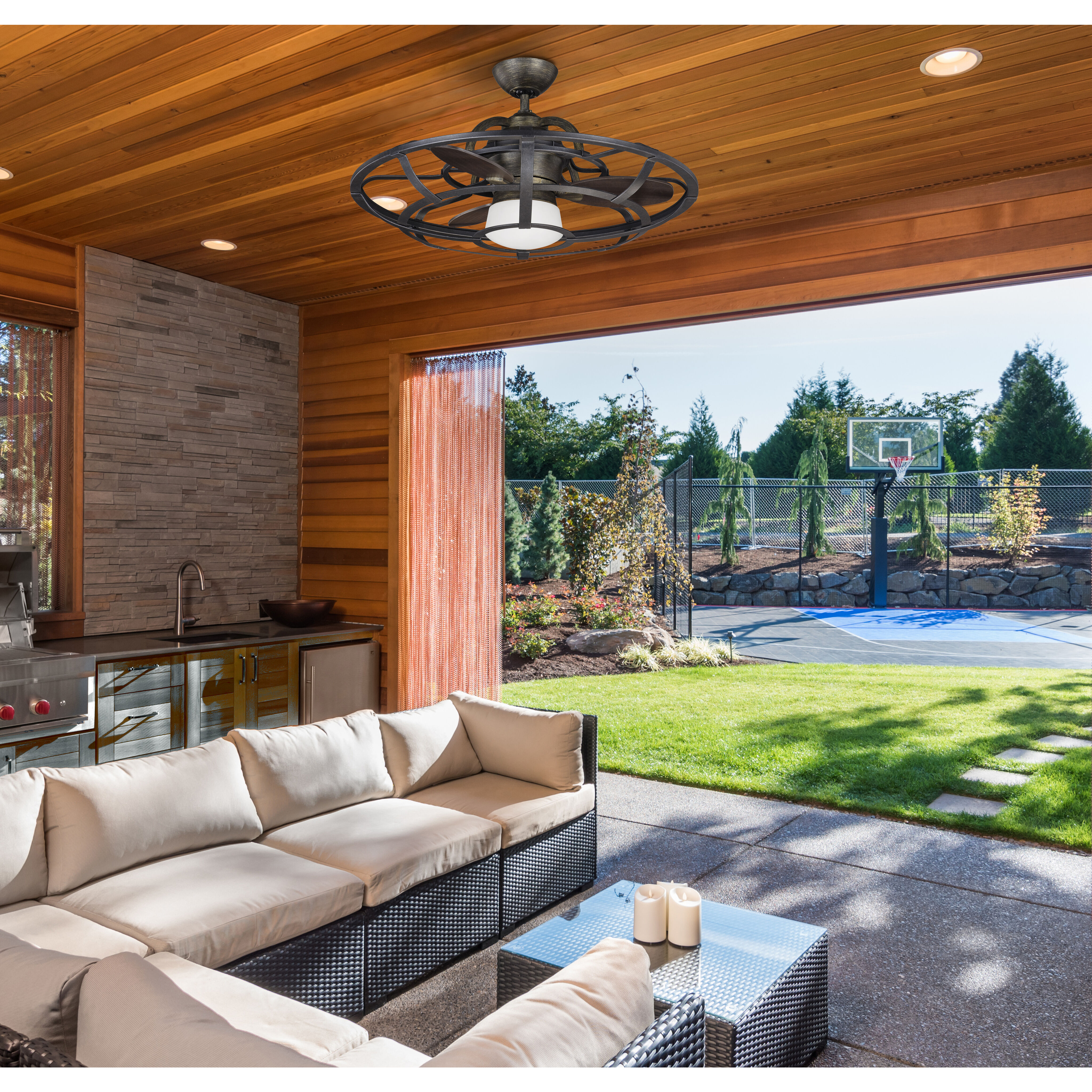 Alsace 26 inch Reclaimed Wood with Chestnut Blades Fan D'Lier