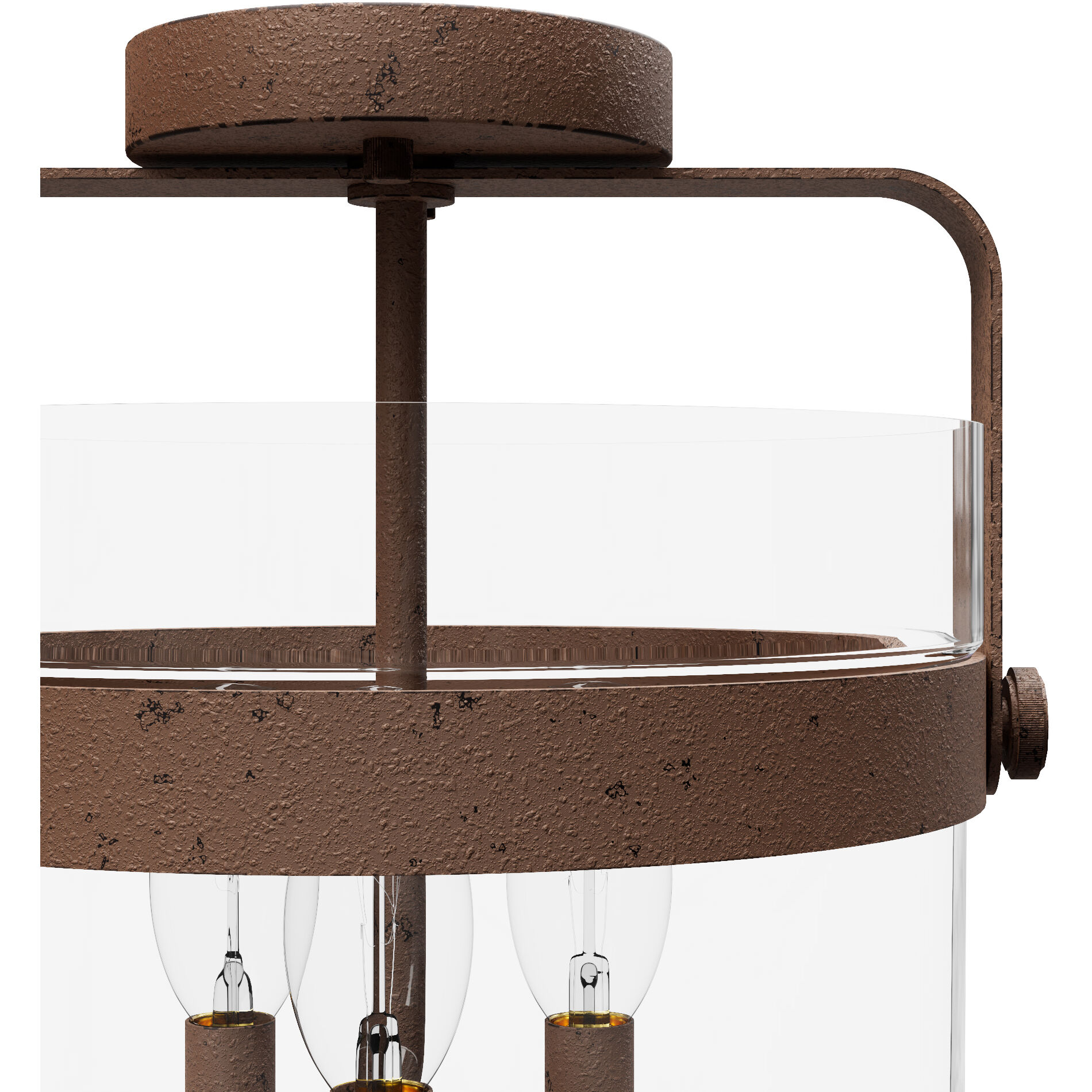 Karloff 3 Light 11.75 inch Textured Rust Semi-Flush Mount Ceiling Light