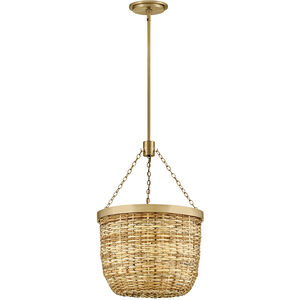 Sanibel 3 Light 16 inch Lacquered Brass with Natural Convertible Pendant Ceiling Light