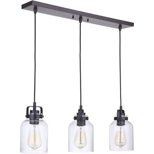Foxwood 3 Light 25 inch Flat Black with Dark Teak Linear Pendant Ceiling Light in Flat Black/Dark Teak