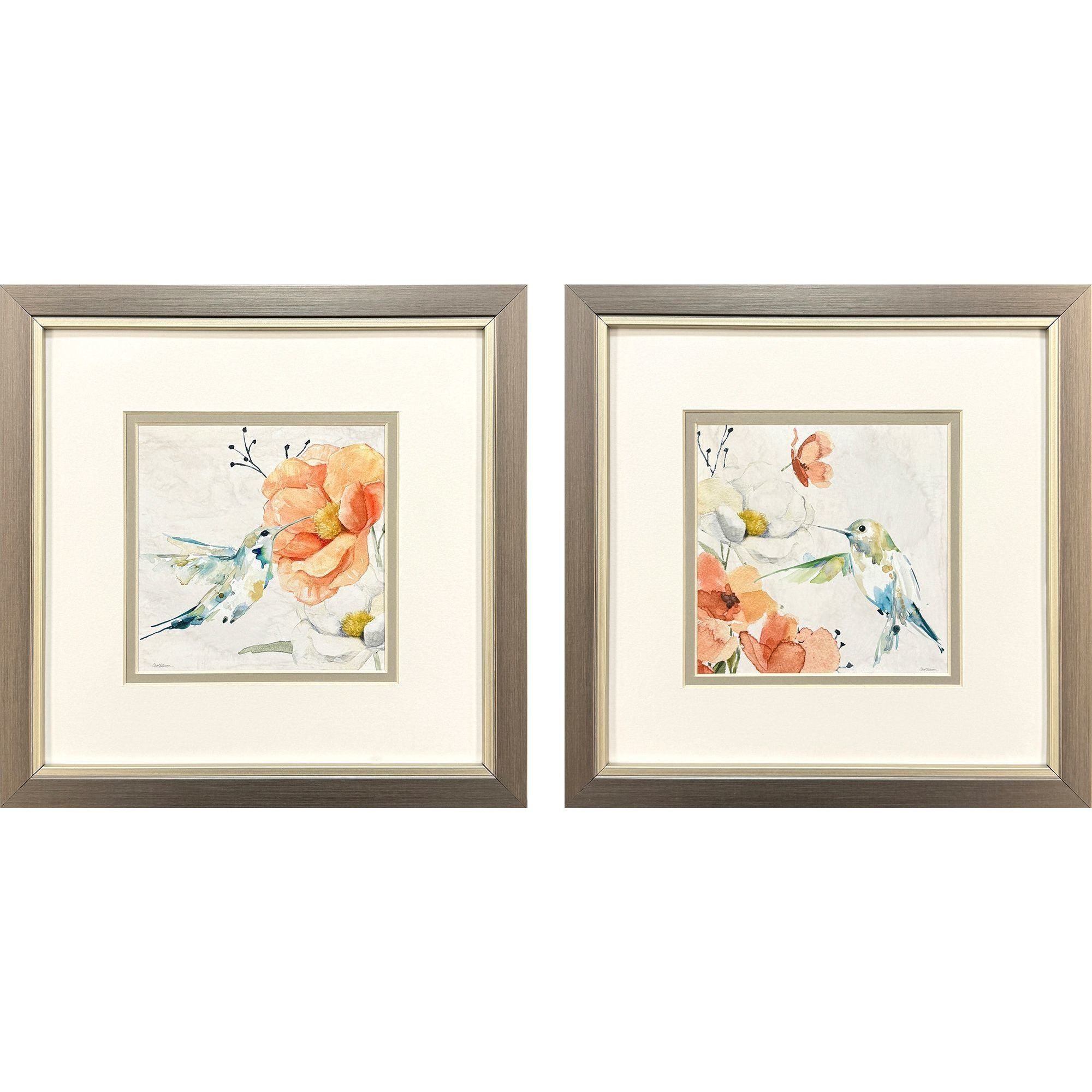 Floral Hummingbird Blue and Green and Orange Framed Art, Propac
