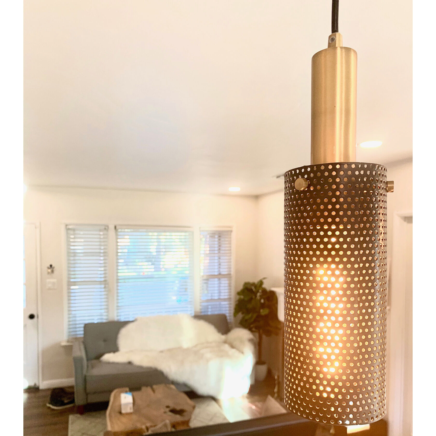 Perf 1 Light 4 inch Black/Satin Brass Mini Pendant Ceiling Light