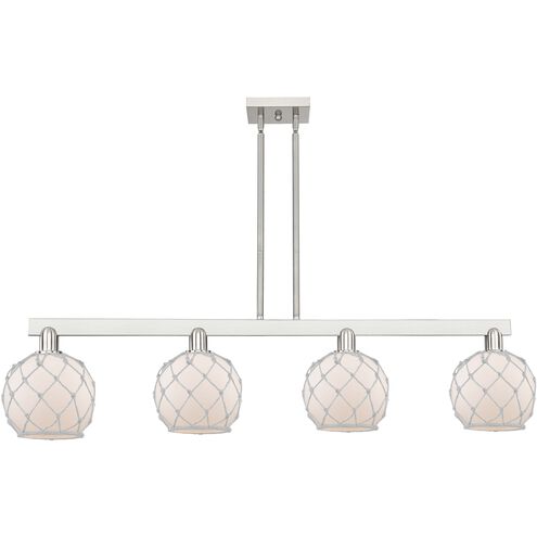 Arcadia Farmhouse Rope Island Light Ceiling Light in Brushed Satin Nickel, White Glass with White Rope