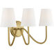 Modern 3 Light 20 inch Natural Brass Wall Sconce Wall Light