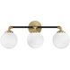 Dresden 3 Light 24 inch Matte Black with Warm Brass Accents Bathroom Vanity Light Wall Light, Lighting One
