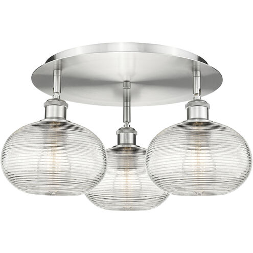Ballston Ithaca 3 Light 19.75 inch Satin Nickel Flush Mount Ceiling Light