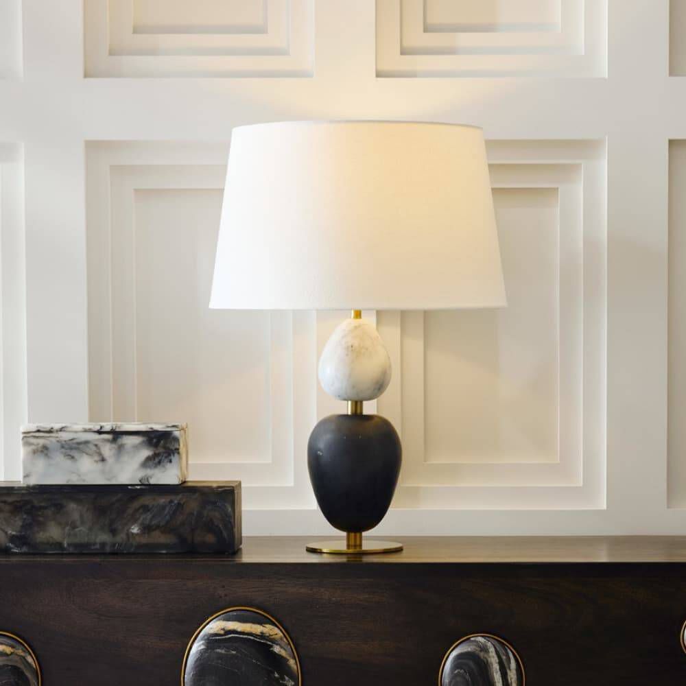 Aubrey 26.5 inch 150.00 watt Black and Gray Flower Marble with Antique Brass Table Lamp Portable Light